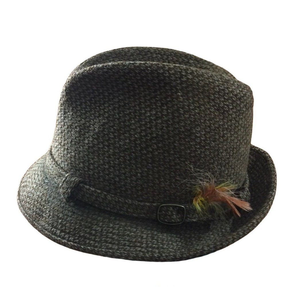 VTG‎ 50s 60s Dobbs Fedora Hat Mens 7 Brown Tweed Houndstooth Wool Feather Dapper
